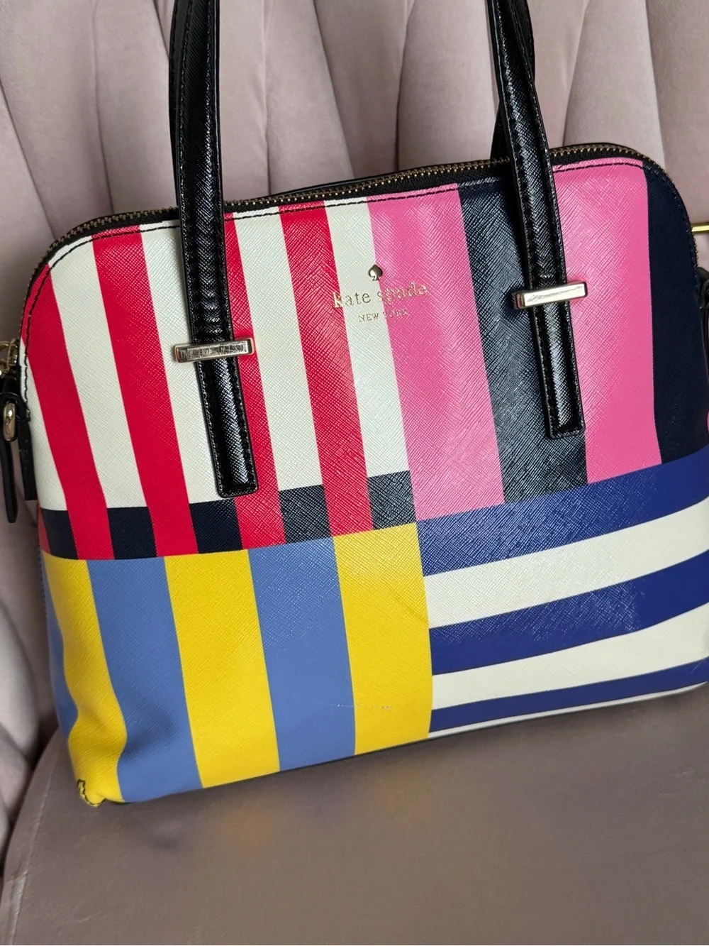 Kate Spade Cedar Street Harmony Multi Stripe Satchel PXRU6196 Leather ♠️